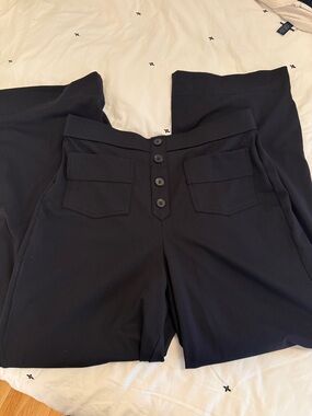 HALARA Wide Leg Button-Front Pants in Black